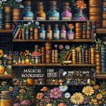 Magic Bookshelf Puzzles for Adults 1000 Pieces, Vintage Book Wildflower Pages Jigsaw Puzzle 1000 Pieces, Plant Floral Potion Mushroom Puzzle, Retro Challenging Hard Puzzle for Book Lovers