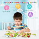 Zeoddler Wooden Puzzles for Toddlers, 8 Pack Farm Animal Jigsaw Puzzles for Kids3-5, 9 Pieces Preschool Learning Activities, Learning & Educational Toys, Gift for Boys, Girls