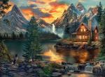 Prime Time Puzzles 1000 Piece Jigsaw Puzzle for Adults - Mountain Cabin by a Lake - Challenging Puzzle Perfect for Game Nights - 1000 Piece for Adults. 20x27 inches