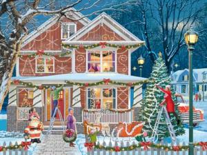 White Mountain 500 Piece Jigsaw Puzzle Winter Christmas Holiday Puzzles for Kids and Seniors 24"x18" Large Pieces - Decorating The House
