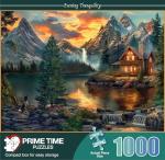 Prime Time Puzzles 1000 Piece Jigsaw Puzzle for Adults - Mountain Cabin by a Lake - Challenging Puzzle Perfect for Game Nights - 1000 Piece for Adults. 20x27 inches