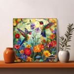 Stained Glass Puzzles for Adults 1000 Pieces, PICKFORU Colorful Flower Hummingbird Jigsaw Puzzles, Mosaic Bird Puzzles as Home Decor