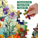 Stained Glass Puzzles for Adults 1000 Pieces, PICKFORU Colorful Flower Hummingbird Jigsaw Puzzles, Mosaic Bird Puzzles as Home Decor