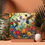 Stained Glass Puzzles for Adults 1000 Pieces, PICKFORU Colorful Flower Hummingbird Jigsaw Puzzles, Mosaic Bird Puzzles as Home Decor