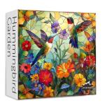 Stained Glass Puzzles for Adults 1000 Pieces, PICKFORU Colorful Flower Hummingbird Jigsaw Puzzles, Mosaic Bird Puzzles as Home Decor