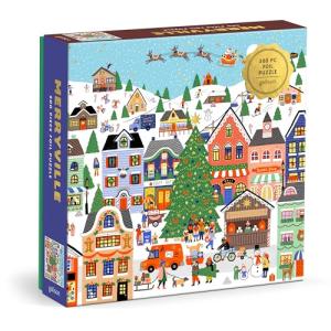 Galison Merryville – 500 Piece Holly Maguire Foil Jigsaw Puzzle Featuring Beautiful Illustrations of A ​Holiday Town During Wintertime Festivities (Amazon Exclusive)