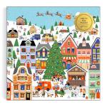 Galison Merryville – 500 Piece Holly Maguire Foil Jigsaw Puzzle Featuring Beautiful Illustrations of A ​Holiday Town During Wintertime Festivities (Amazon Exclusive)