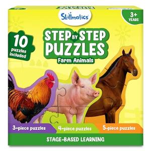 Skillmatics Step by Step Puzzles - 40 Piece Jigsaw & Toddler Puzzle, Farm Animals, Christmas Stocking Stuffers, Montessori Educational & Travel Toy for Boys & Girls, Gifts for Kids Ages 3, 4, 5 and Up