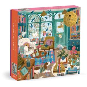 Galison Bookshop Afternoon – 500 Piece Foil Puzzle Fun and Challenging Activity with Bright and Bold Bookshop Themed Artwork for Adults and Families