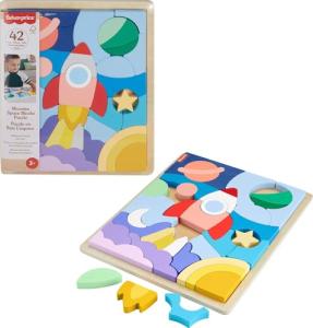 Fisher-Price Wood Preschool Toy Space Blocks Jigsaw Puzzle, 42 Wooden Pieces for Stacking & Sorting Play Kids Ages 3+ Years