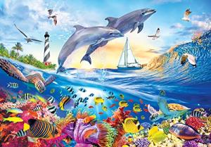 RoseArt - Kodak Premium - Playful Summer Dolphins - 1500 Piece Jigsaw Puzzle for Adults