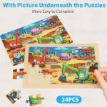Wooden Puzzles for Kids Ages 4-6, 24 Piece Vehicle Car Construction Jigsaw Puzzles 4 Packs, Preschool Toddlers Learning Activity Puzzles Toys for Boys Girls 3 4 5 6 Years Old