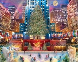 White Mountain 1000 Piece Jigsaw Puzzle Winter Christmas Holiday Puzzles for Adults and Kids 24"x30" Large Pieces - Rockefeller Christmas
