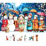 Christmas Snowman Jigsaw Puzzles for Adults 500 Pieces Winter Wonderland Night Holiday Scene with Glowing Lights Fun Family Puzzles Gift for Adults Seniors