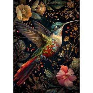 Vintage Hummingbird Puzzles for Adults 1000 Pieces, Colorful Flower Hummingbird Jigsaw Puzzles with Animals, Beautiful Bird Floral Impossible Nature Art Themed Puzzle, Hard Challenging for Adults