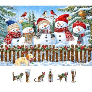 MINIWAN Christmas Jigsaw Puzzles 500 Pieces for Adults - 23x15 Inches Winter Holiday Puzzle with Unique Shaped Pieces, Fun & Challenging Snowman Art for Christmas Vacation
