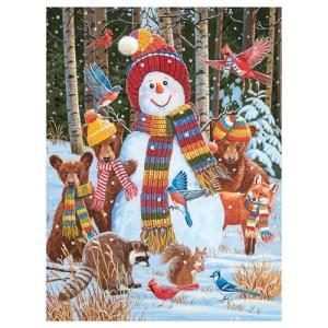 White Mountain 500 Piece Jigsaw Puzzle Winter Christmas Holiday Puzzles for Kids and Seniors 24"x18" Large Pieces - Visiting The Snowman