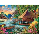 Bits and Pieces 1500 Piece Puzzles for Adults - Large 24" x 33" Large Jigsaw Puzzles 1500 Pieces Tiki Hut Polynesian Lagoon, Random Die Cut, No 2 Pieces Alike, Tropical Landscape