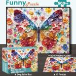 500 Piece Puzzle for Adults,Colorful Butterfly Flower Puzzle for Kids Teen Adults,Recycled Paper Unique Fun Jigsaw Puzzle 500 Piece,Challenging Family Game Gift for Friends Men Women Seniors,20.5*15In