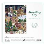 Galison Sparkling City – 1000 Piece Foil Puzzle with Illustrations of Colorful Merriments in The City with Gold Foil Accents