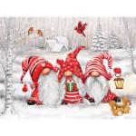 Bits and Pieces – Large 500 Piece Jigsaw Puzzle for Adults – Three Gnomes' Christmas Winter Jigsaw Puzzle by Artist Makiko, Completed Puzzle Size: 18" x 24"