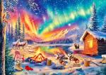500 Piece Puzzles for Adults - Jigsaw Puzzles - Campfire Under The Northern Lights - Winter Puzzles