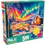 500 Piece Puzzles for Adults - Jigsaw Puzzles - Campfire Under The Northern Lights - Winter Puzzles