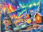 500 Piece Puzzles for Adults - Jigsaw Puzzles - Campfire Under The Northern Lights - Winter Puzzles