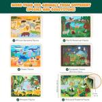 BONNYCO Wooden Puzzles for Kids Ages 4-6 and 3-5. Set of 6 Jigsaw Puzzles 24 Pieces with Board, Animals from Diverse Ecosystems. Educational Toys, Learning Gifts for Boys, Girls
