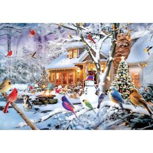 JJYHULK Christmas 2000 Piece Puzzle for Adults, Puzzles for Adults 2000 Pieces, Winter Snow Bonfire Birds Dog Jigsaw Puzzles, Challenging Puzzle Perfect for Game Nights, 39" X 28"