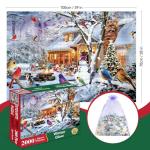 JJYHULK Christmas 2000 Piece Puzzle for Adults, Puzzles for Adults 2000 Pieces, Winter Snow Bonfire Birds Dog Jigsaw Puzzles, Challenging Puzzle Perfect for Game Nights, 39" X 28"