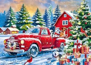 Jigsaw Puzzles 500 Pieces for Adults - Winter Jigsaw Puzzles - Christmas Farm's Red Pickup