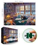 Read Room Puzzles for Adults 500 Pieces Book Jigsaw Puzzles for Adults Puzzles 500 Pieces Winter Reading Nook Scene Challenging Family Puzzle for Seniors Women Men Size is (21"x15")