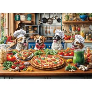 TangMosaic Funny Dog Pizza Jigsaw Puzzle, 1000 Piece Puzzle for Adults, Food Kitchen Puzzles, Animal Pet Lover Challenging Puzzles, Interlock Perfectly No Dust, Gift for Christmas Valentine Easter