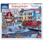 White Mountain 1000 Piece Jigsaw Puzzle Winter Christmas Holiday Puzzles for Adults and Kids 24"x30" Large Pieces - Christmas On The Farm