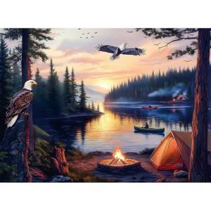 500 Piece Jigsaw Puzzle for Adults – Peaceful Lake Sunset with Eagles and Campfire | Nature Landscape | Relaxing 500 Piece Puzzles for Adults & Great Puzzle for Family Time or Display (20.5" x 15")