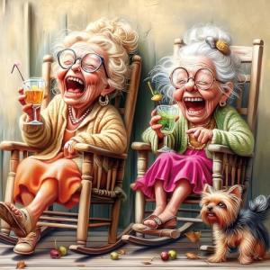 500 Piece Jigsaw Puzzle for Adults Seniors Joyful Moments Heartwarming Porch Scene Laughing Friends, Yorkshire Terrier Rocking Chairs Relaxing Puzzle for Women, Best Friends & Families (23x15 Inches)