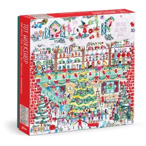 Galison Toy Workshop – 500 Piece Michael Storrings Foil Jigsaw Puzzle Featuring Beautiful Artwork of A Christmas Toy Workshop with Frosty Foil Accents