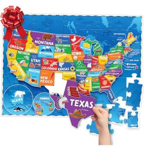 United States Puzzles for Kids Ages 4-6 - Educational Toys for Boys & Girls - 70Pcs USA Map Kids Puzzle with 50 States & Capitals - Floor Jigsaw Puzzles - Fun Learning Activities & Gifts for Children