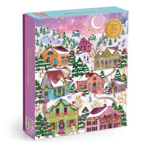 Galison Snowcap Village – 1000 Piece Foil Joy Laforme Jigsaw Puzzle Featuring Beautiful Artwork of Snowcapped Village During Christmas