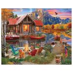 White Mountain 1000 Piece Jigsaw Puzzle Cabin Fall and Autumn Lake Scenic Puzzles Large Pieces Gift for Adults and Family 24"x30" - Family Retreat