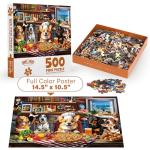 BenBen Puzzles for Adults 500 Pieces, Dogs' Dinner Party, Dog Jigsaw Puzzle with Letters on Back, Funny Animal Puzzle, Challenging Puzzles for Family Game Night, Home Décor