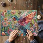 Hummingbird Puzzles for Adults 1000 Pieces, Nature Birds Flower Jewel Art Puzzle, Difficult Crystal Diamond Beautiful Garden Animals Jigsaw Puzzles, Colorful Floral Hard Challenging Puzzles for Adults
