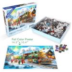 Christmas Puzzles for Adults 1000 Pieces Winter Train Town Jigsaw Puzzles for Adult Puzzles 1000 Pieces with Letters on Back Challenging Holiday Family Puzzle Gifts for Women Men Seniors