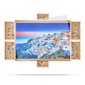Qiqidog 2000 Pieces Puzzle Board with 6 Drawers and Cover, 29"x41" Wooden Jigsaw Puzzle Table for Adults, Portable Puzzle Organizer & Storage System, Birthday Gift for Mom (Large)