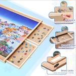 Qiqidog 2000 Pieces Puzzle Board with 6 Drawers and Cover, 29"x41" Wooden Jigsaw Puzzle Table for Adults, Portable Puzzle Organizer & Storage System, Birthday Gift for Mom (Large)