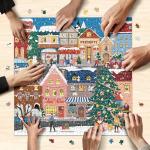 Naturelish 1000 Piece Christmas Puzzle for Adults, Festive Winter Village Jigsaw Puzzle with Glitter Snow Effect, Holiday Street Scene Puzzle, Perfect for Christmas Fun, 24 x 24 Inches