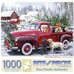 Bits and Pieces 1000 Piece Puzzles for Adults - Large 20" x 27" Jigsaw Puzzles 1000 Pieces Red Truck Presents Dogs, Random Die Cut, No 2 Pieces Alike, Christmas Delivery