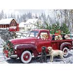 Bits and Pieces 1000 Piece Puzzles for Adults - Large 20" x 27" Jigsaw Puzzles 1000 Pieces Red Truck Presents Dogs, Random Die Cut, No 2 Pieces Alike, Christmas Delivery