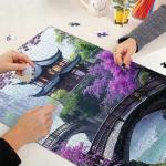 PICKFORU Plum Blossom Dreamscape Puzzles for Adults 1000 Pieces, Vintage Flower Tree Scenery Puzzles, Impossible Unique Lake Park Theme as Home Decor